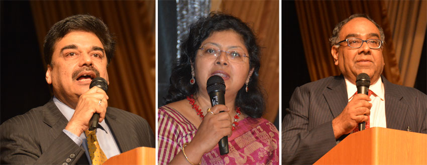 Visiting Air India officials (l-r): Prakash Srivastava, Vandana Sharma and Venkat at ICC in Milpitas, Calif., Oct. 15. (Amar D. Gupta | Siliconeer) 