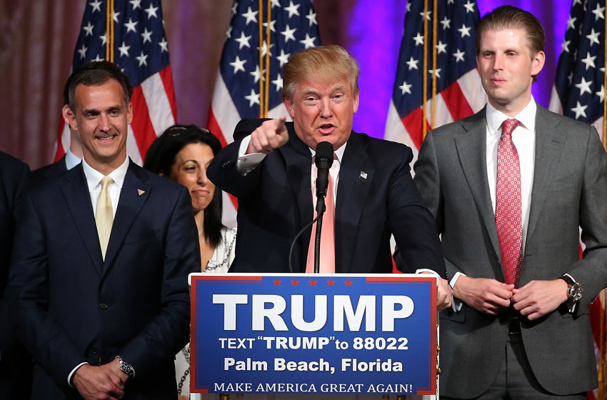 PAGE US POLLS 02 Republican presidential candidate Donald Trump speaks during a primary night press conference at the Mar-A-Lago Club's Donald J. Trump Ballroom, Mar. 15, in Palm Beach, Florida. Trump won the state of Florida and Ohio Gov. John Kasich won the state of Ohio. (Win McNamee | Getty Images)