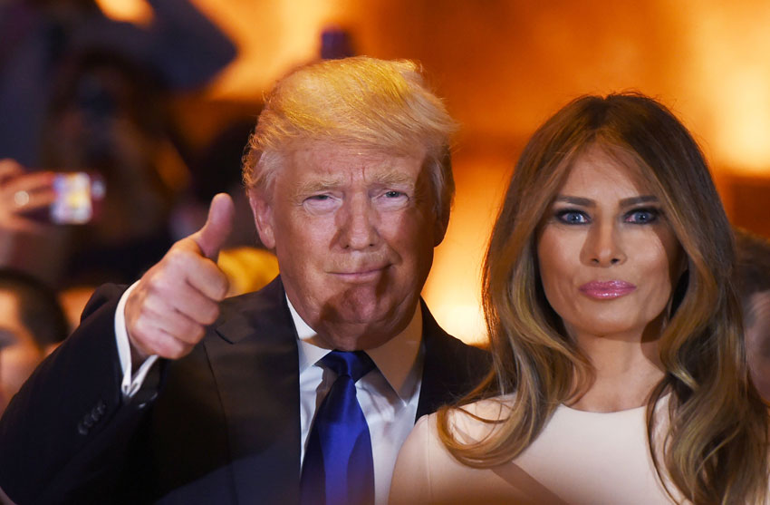 U.S. Republican presidential candidate Donald Trump gives a thumbs up following victory in the New York state primary on April 19 in New York City. Donald Trump scored a crucial victory in the Republican primary in his home state of New York on April 19, advancing his bid to clinch the party's presidential nomination, U.S. networks projected. (Jewel Samad | AFP | Getty Images) 