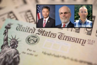 (Above): (Inset, l-r): From left to right: Ted Lieu, United States House of Representatives, California's 33rd Congressional District; Chad Stone, Chief Economist, Center on Budget and Policy Priorities; Peter Hepburn, Assistant Professor of Sociology, Rutgers University-Newark. (Siliconeer/EMS/iStock)