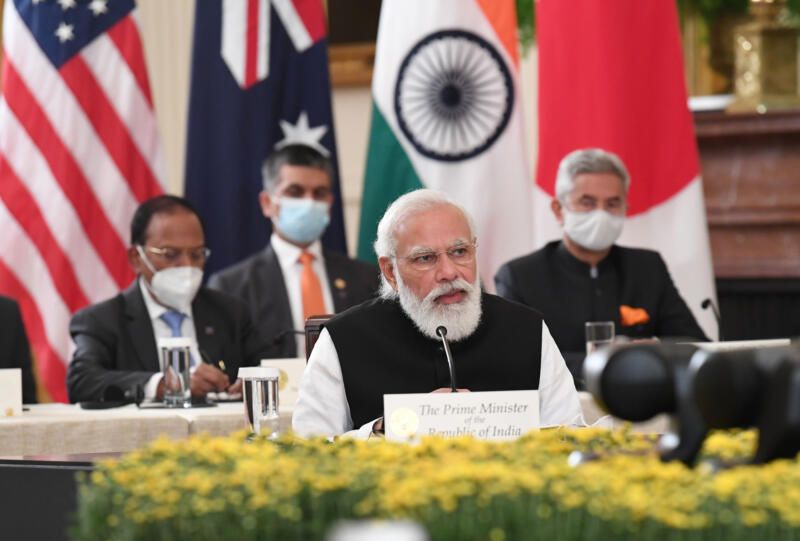 H20210925101435 Indian Prime Minister Narendra Modi addressing at the QUAD Summit, in Washington D.C., Sept. 24, 2021. (PIB)