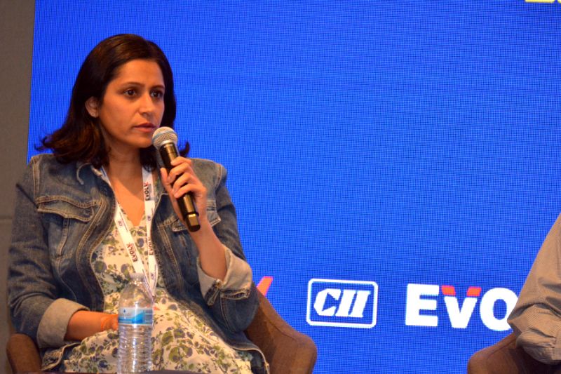 Shruti Gandhi, Founder and Managing Partner of Array Ventures, speaks at the Evolv Kickoff B20 India Roadshow held in Palo Alto, Calif.