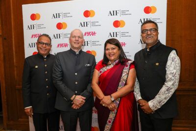 From left to right: Harit Talwar, Co-Chair, AIF Global Board; Michael Miebach, CEO, Mastercard; Falguni Nayar, Founder & CEO, Nykaa; and Nishant Pandey, CEO, AIF. (Photo: AIF)