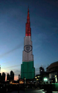 World's tallest building Burj Khalifa lit up in Indian tri-colors to celebrate India's 68th Republic Day, in Dubai, Jan. 25. (PTI/Twitter) page-2017-india-republic-day-11