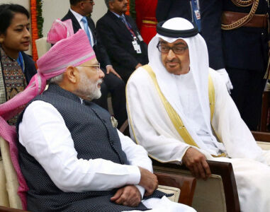 Prime Minister Narendra Modi and the Chief Guest Crown Prince of Abu Dhabi General Sheikh Mohammed Bin Zayed Al Nahyan at saluting dais during the 68th Republic Day Parade at Rajpath in New Delhi, Jan. 26. (Press Trust of India) page-2017-india-republic-day-33