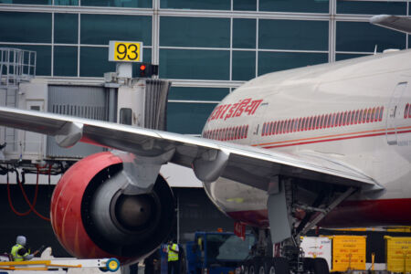 The Air India flight for Delhi leaves the gate at SFO, Dec. 2. (Amar D. Gupta | Siliconeer) page-airindia-06-sili
