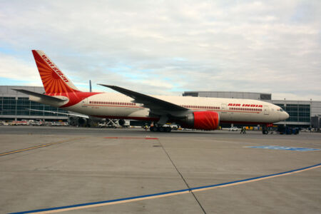 The Air India flight for Delhi taxiing the runway at SFO, Dec. 2. (Amar D. Gupta | Siliconeer) page-airindia-07-sili
