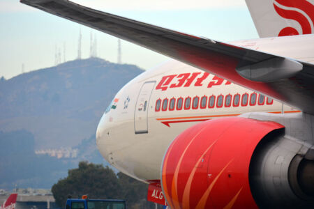The Air India flight for Delhi taxiing the runway at SFO, Dec. 2. (Amar D. Gupta | Siliconeer) page-airindia-09-sili