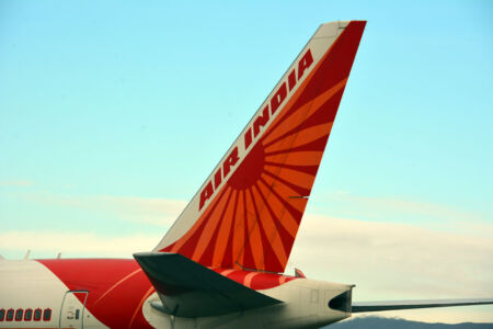 The Air India flight for Delhi taxiing the runway at SFO, Dec. 2. (Amar D. Gupta | Siliconeer) page-airindia-10-sili