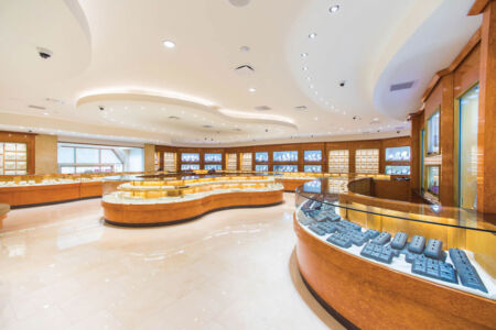 The elaborate display of one of the best collections of exquisite jewelry at Bhindi’s Artesia, Calif. showroom. page-bhindi-19