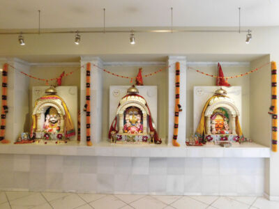Rajasthani deities at Sunnyvale Hindu Temple, (l-r): Khatu Ke Shyam Ji, Rani Sati Dadi, and Salasar Ke Balaji. page-chhapanbhog-07