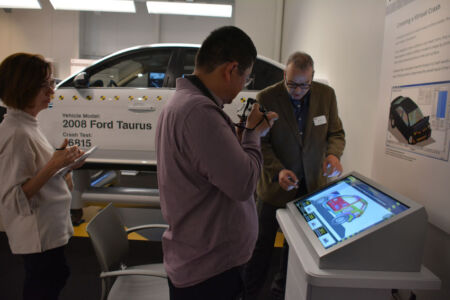 Crash a virtual car into a barrier, then start over and send it hurtling into the wall at a higher speed. This is what car designers do repeatedly when they use crash simulation software to analyze the safety of their designs. Compare a virtual crash to the physical crash test it simulates, and compare simulations from three different years to see the increases in detail made possible by advances in software and hardware. (Amar D. Gupta/Siliconeer) page-computer-20