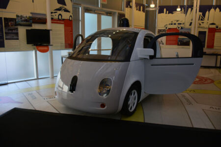 Another interesting display at the CHM, exterior view of the Google autonomous vehicle. (Amar D. Gupta/Siliconeer) page-computer-54