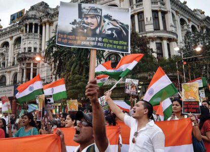 Activists participate in 'March for Bharat' with the Nation Flag to stop anti-national activities, in Kolkata, Feb. 25. (Swapan Mahapatra | PTI) page-cover-jnu-18
