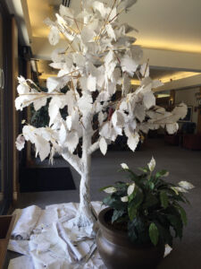 A symbolic tree made out of paper clippings from the old building construction plans submitted to the city of Cupertino, which is now going digital and thus saving a lot of trees in the process. (All photos: Amar D. Gupta | Siliconeer) page-cupertino-03