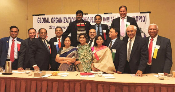 GOPIO Conference. Concluding Session, Session Chairs and GOPIO Officers – (Front row, l-r). Nitin Shah, Prakash Shah, Dr. Thomas Abraham, Niraj Baxi, Sudha Parekh, Dr. Asha Samant, Jagdish Lodhia, Dr. Neerja Arun Gupta, Dr. Rajeev Mehta, Ram Gadhavi and Kewal Kanda. (Back Row): Ishawar Ramlutchman, Noel Lal and Dr. Pradip Sewoke. page-gopio-06