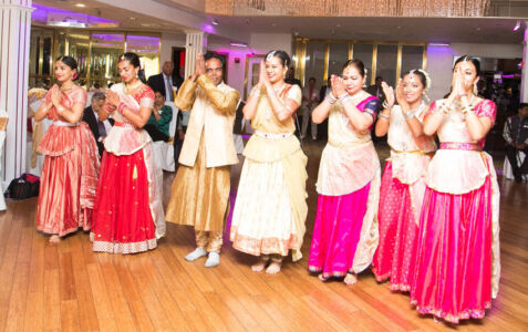 Pandit Satya Narayana Charka and his students at the inaugural dinner. page-gopio-08