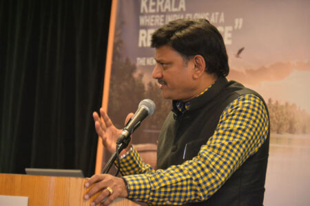 Principal Secretary, Tourism, G. Kamala Vardhana Rao, IAS gave a detailed presentation on the state of Kerala. (Amar D. Gupta | Siliconeer) page-kerala-08