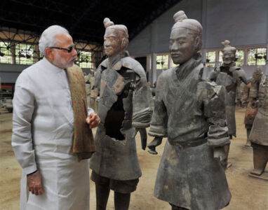 Prime Minister Narendra Modi during his visit to Terracotta Warriors Museum, in Xi'an, China, May 14. (Shahbaz Khan | PTI) page-may21-modi-07-china