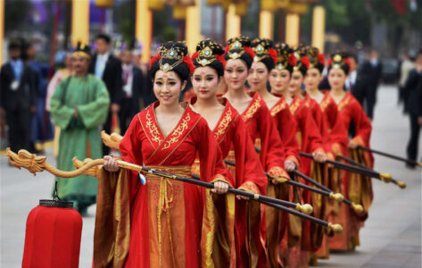 Artists perform during the traditional Tang Dynasty welcome of Prime Minister Narendra Modi at South City Wall in Xi'an, China, May 14. (Shahbaz Khan | PTI) page-may21-modi-12-china
