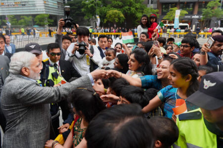 Prime Minister Narendra Modi meets Indian community as he visits the Cheonggyecheon Stream in Seoul, South Korea, May 19. (Shahbaz Khan | PTI) page-may21-modi-22-korea
