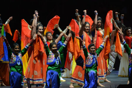 A dance performance by local SF Bay Area performers from Mona Khan Dance Academy in honor of the Prime Minister’s visit at SAP Center, in San Jose, Calif., Sept. 27. (Amar D. Gupta | Siliconeer) page-modi-14-adg
