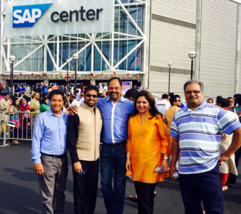 Members of the Indian American community gathered at SAP Center in San Jose, Calif., to greet Prime Minister Narendra Modi on his maiden visit to Silicon Valley. (L-r): Gulshan Bajaj (2nd from l), Anil Yadav, Vandana Yadav and Raj Yadav. (Facebook) page-modi-29-fb