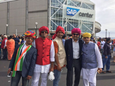 Members of the Indian American community gathered at SAP Center in San Jose, Calif., to greet Prime Minister Narendra Modi on his maiden visit to Silicon Valley. (L-r): Nirmal Jain, Aswin Jain, Anuj Jain, Manish Kothari and Anil Ranka. (Facebook) page-modi-30-fb