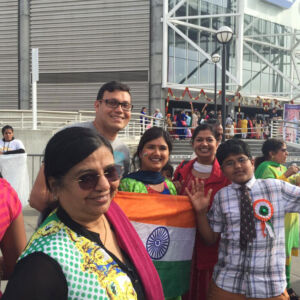 Members of the Indian American community gathered at SAP Center in San Jose, Calif., to greet Prime Minister Narendra Modi on his maiden visit to Silicon Valley. (L-r): From Dadi Pariwar USA Foundation, Sudha Gupta, Saurabh Agarwal, Shipra Sharma and Udhav Sharma (r). (Facebook) page-modi-32-fb