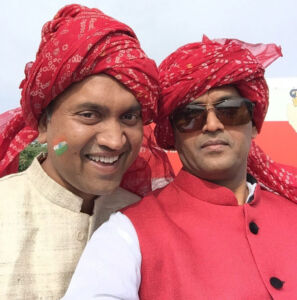 Members of the Indian American community gathered at SAP Center in San Jose, Calif., to greet Prime Minister Narendra Modi on his maiden visit to Silicon Valley. (L-r): Anuj Jain and Aswin Jain. (Facebook) page-modi-34-fb
