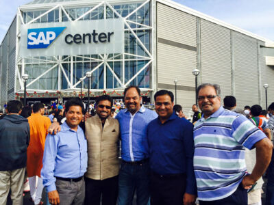 Members of the Indian American community gathered at SAP Center in San Jose, Calif., to greet Prime Minister Narendra Modi on his maiden visit to Silicon Valley. (L-r): Gulshan Bajaj (2nd from l), Anil Yadav, Sunny Sethi and Raj Yadav. (Facebook) page-modi-36-fb