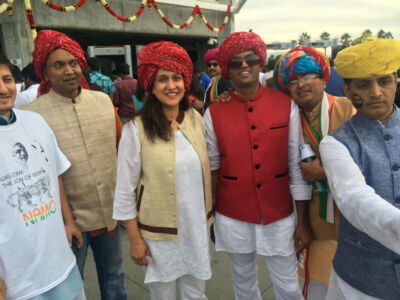 Members of the Indian American community gathered at SAP Center in San Jose, Calif., to greet Prime Minister Narendra Modi on his maiden visit to Silicon Valley. (L-r): Anuj Jain, Sunita Singh, Aswin Jain, Deepak Sisodia and Anil Ranka. (Facebook) page-modi-40-fb