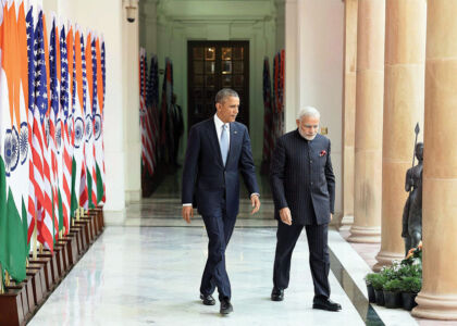 Prime Minister Narendra Modi and President Barack Obama prior to a meeting at Hyderabad House, in New Delhi, Jan. 25. (Atul Yadav | PTI) page-modi-obama-08