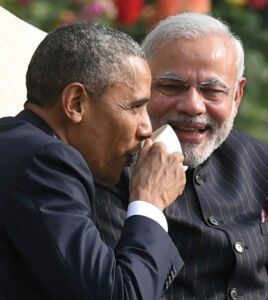 Prime Minister Narendra Modi and President Barack Obama during their talks over the tea at Hyderabad House in New Delhi, Jan. 25. (Atul Yadav | PTI) page-modi-obama-21