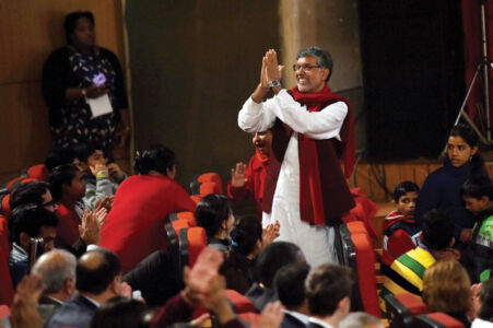 Nobel laureate Kailash Satyarthi at an event that was attended by U.S. President Barack Obama at Siri Fort Auditorium in New Delhi, Jan. 27. (Subhav Shukla | PTI) page-modi-obama-40