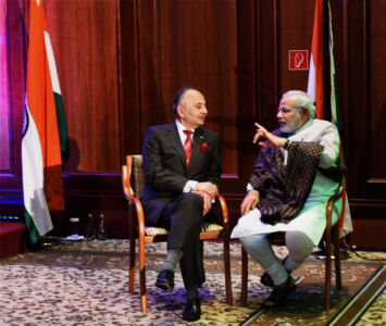 Prime Minister Narendra Modi with Surya Kumar Bose, grand Nephew of Subhash Chander Bose in Berlin, Apr. 13. (Subhash Chander Malhotra | PTI) page-modi-tberlin-04-inside