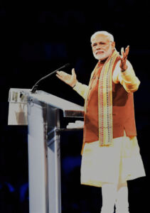 Prime Minister Narendra Modi addresses a gathering of the Indian Diaspora at an event at Ricoh Coliseum in Toronto, Apr. 15. (Subhash Chander Malhotra | PTI) page-modi-toronto-08-inside