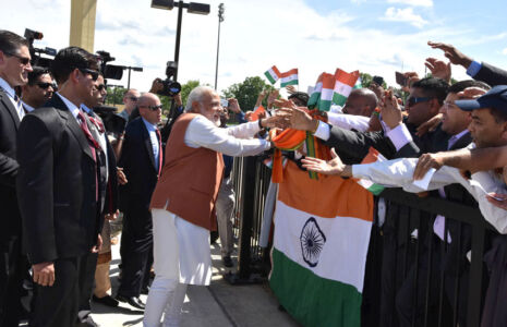 Prime Minister Narendra Modi being greeted on his arrival, in Washington, D.C., June 6. (Press Information Bureau) page-modi-us-07