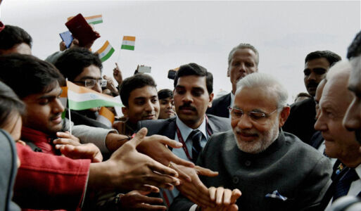 Prime Minister Narendra Modi meeting the Indian community during his visit to Berlin Hauptbahnhof Railway Station in Germany, Apr. 14, to study modernization. (Subhash Chander Malhotra | PTI) page-modi-xberlin-12-inside