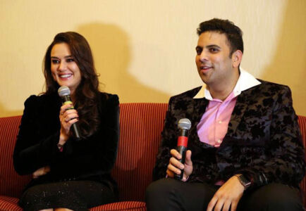 Preity Zinta and Saurabh Gadgil at a press conference on the opening of the Fremont store. (Photo: PNG Jewelers) page-png-gallery-one-02