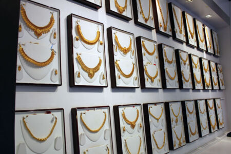 Jewelry display at the new PNG Jewelers store in Fremont, Calif. (Vasudha Bardi-Paul | Siliconeer) page-png-gallery-one-10