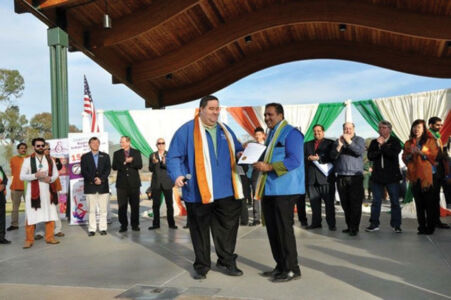 Fremont Mayor Bill Harrison and Ajay Jain Bhutoria at the India Republic Day celebrations, at Lake Elizabeth, Fremont, Calif., Feb. 6. page-repday-ajay-06