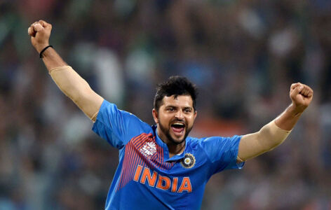 Indian bowler Suresh Raina jubilates after taking the wicket of Pakistan batsman Sharjeel Khan during the ICC T20 World cup match against India at Eden Garden in Kolkata, Mar. 19. (Swapan Mahapatra | PTI) page-sports-cricket-wt20-indiapak-03