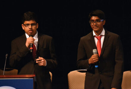 Kartikeya Agarwal and Amit Chigurupati present GotMamba at #TiEcon2016 Youth event. page-tie-19