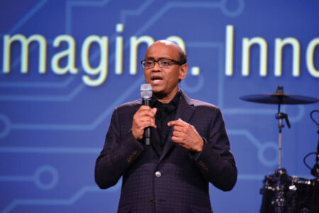 TiE president Ram Reddy talks about ‘Inflect’ at TiE Banquet. (Vansh A. Gupta/Siliconeer) page-tiecon-2017-banquet-08