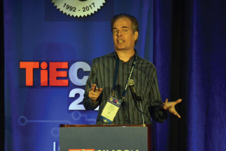 Steve Omohundro, president and founder of Possibility Research, AI and Ethics track. (Vansh A. Gupta/Siliconeer) page-tiecon-2017-conference-01