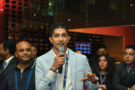 T-Hub CEO Jayadeep Krishnan speaks at TiE Influencers’ Circle reception at BNY Mellon Club West lounge at Levis Stadium, May 5. (Vansh A. Gupta/Siliconeer) page-tiecon-2017-influencers-circle-special-reception-07
