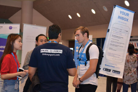 I will be my own ad. An aspiring entrepreneur displays his company’s offering at #TiEcon 2015. Amar D. Gupta | Siliconeer page-tiecon2015-10