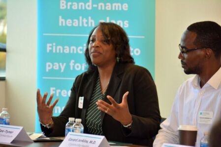 Njeri McGee-Tyner, Chief Eligibility and Enrollment Officer, Alameda Health Consortium (Covered California Navigator), speaking at the Covered California multicultural media roundtable, in Oakland, Calif., Aug. 27. (Amar D. Gupta/Siliconeer) page-covered-ca-oak-2019-15