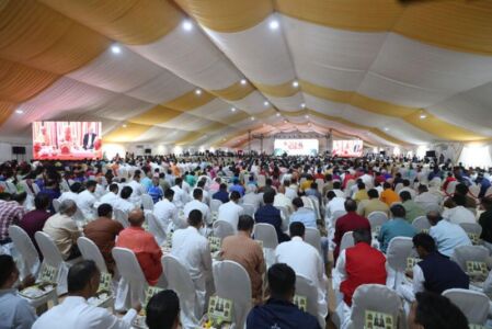 Members of the community participate in the Shilanyas Ceremony. page-uae-baps-hindu-temple-13